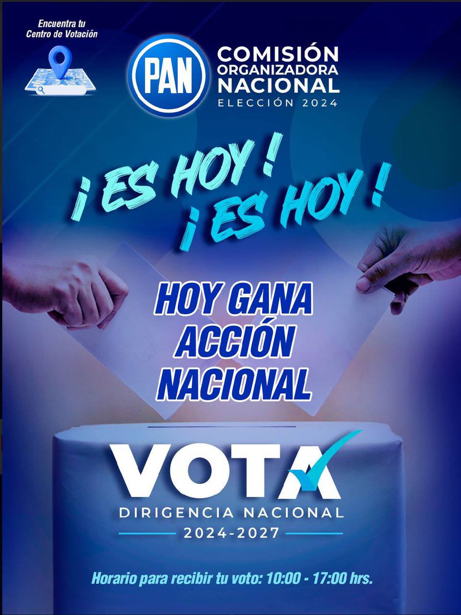 CONECEN_2024's tweet photo. ¡Es hoy, es hoy! 

Amigas y amigos panistas, hoy tenemos la oportunidad de construir un mejor futuro para nuestro partido. Acude a tu centro de votación y participa en este proceso democrático. ¡El PAN cuenta contigo!

https://t.co/ph8U8VHuUN

#ElecciónPAN2024 https://t.co/Nimmt3VvKH