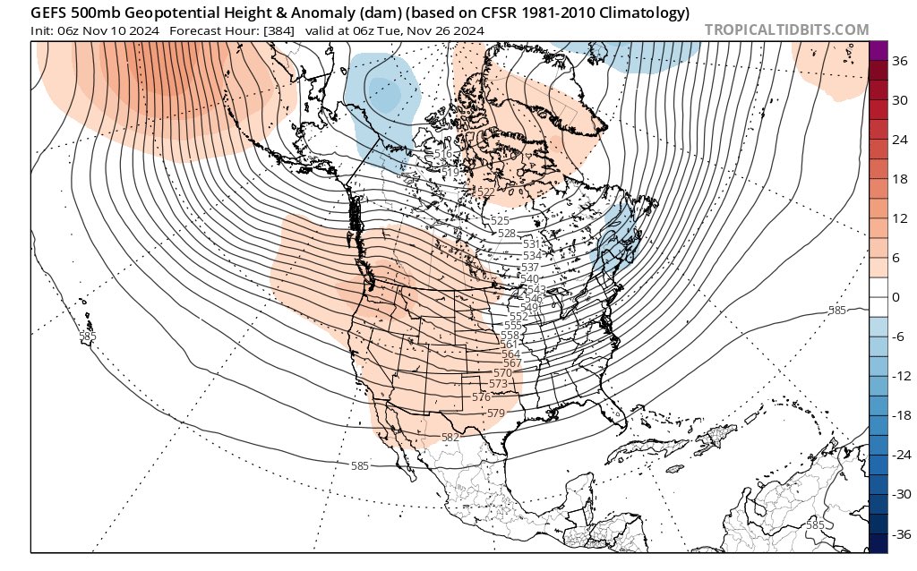 GEFS trying to team up a west coast ridge with a -nao Thanksgiving week.