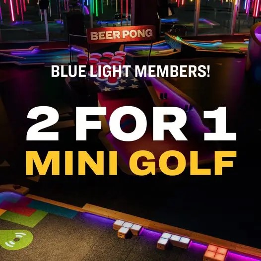 Blue Light emergency services workers can grab 2 for 1 mini golf Mon-Weds. plus 20% off all food and drink! It’s our little way of saying ‘thank you’.
Walk-in bookings only.

Find out more: puttshack.com/uk/bluelight