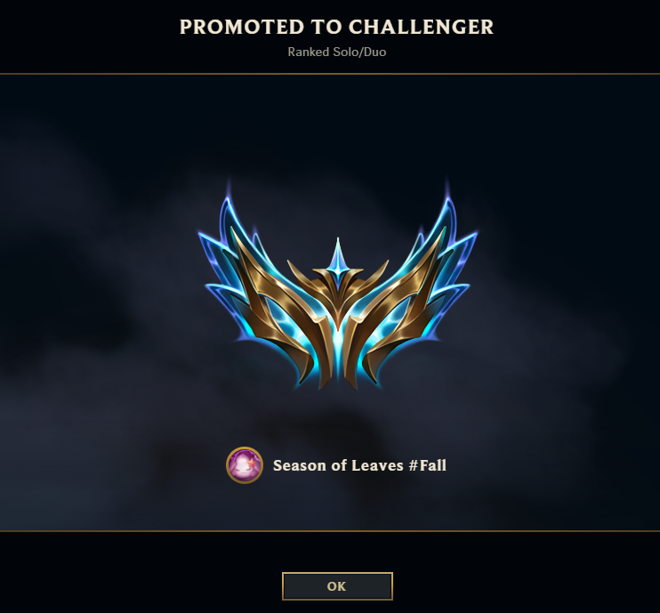 It's Autumn, and I've hit Challenger on two accounts.

 I'm Season, a 13-year-old Challenger player, and I'm looking for opportunities to gain more competitive experience. Combines, in-houses, coaching or any other competitive events. 
This is my "Season" of Leaves.