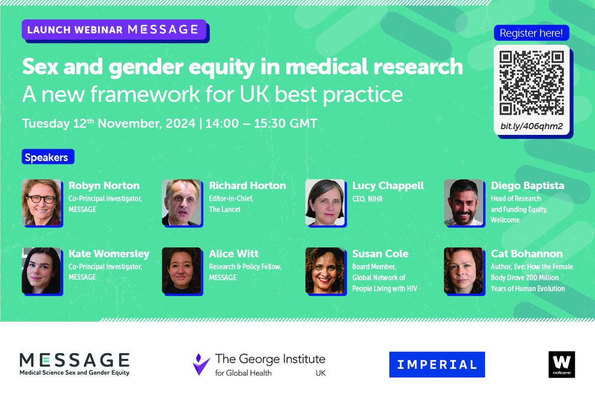 The Lancet (@thelancet) on Twitter photo There's still time to register for the launch of the MESSAGE policy framework.
Speakers will discuss why better consideration of sex and gender is needed in UK research & how researchers can do this in practice.
📆 Nov 12 at 2pm GMT
🔗 hubs.li/Q02VDp0w0 <a href="/MESSAGE_TGI/">MESSAGE (Medical Science Sex & Gender Equity)</a> There's still time to register for the launch of the MESSAGE policy framework.
Speakers will discuss why better consideration of sex and gender is needed in UK research & how researchers can do this in practice.
📆 Nov 12 at 2pm GMT
🔗 hubs.li/Q02VDp0w0 <a href="/MESSAGE_TGI/">MESSAGE (Medical Science Sex & Gender Equity)</a>