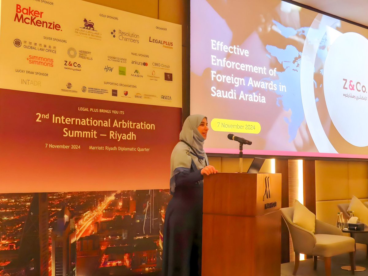 ZcoTweets's tweet photo. Z&amp;Co. is honoured to have sponsored the LEGAL PLUS Global Arbitration Summit in Riyadh on 7 November at the Marriott Riyadh Diplomatic Quarters.

#legalplus #arbitrationsummit #legalevent #saudiarabia #riyadh https://t.co/FvQ74oveAY