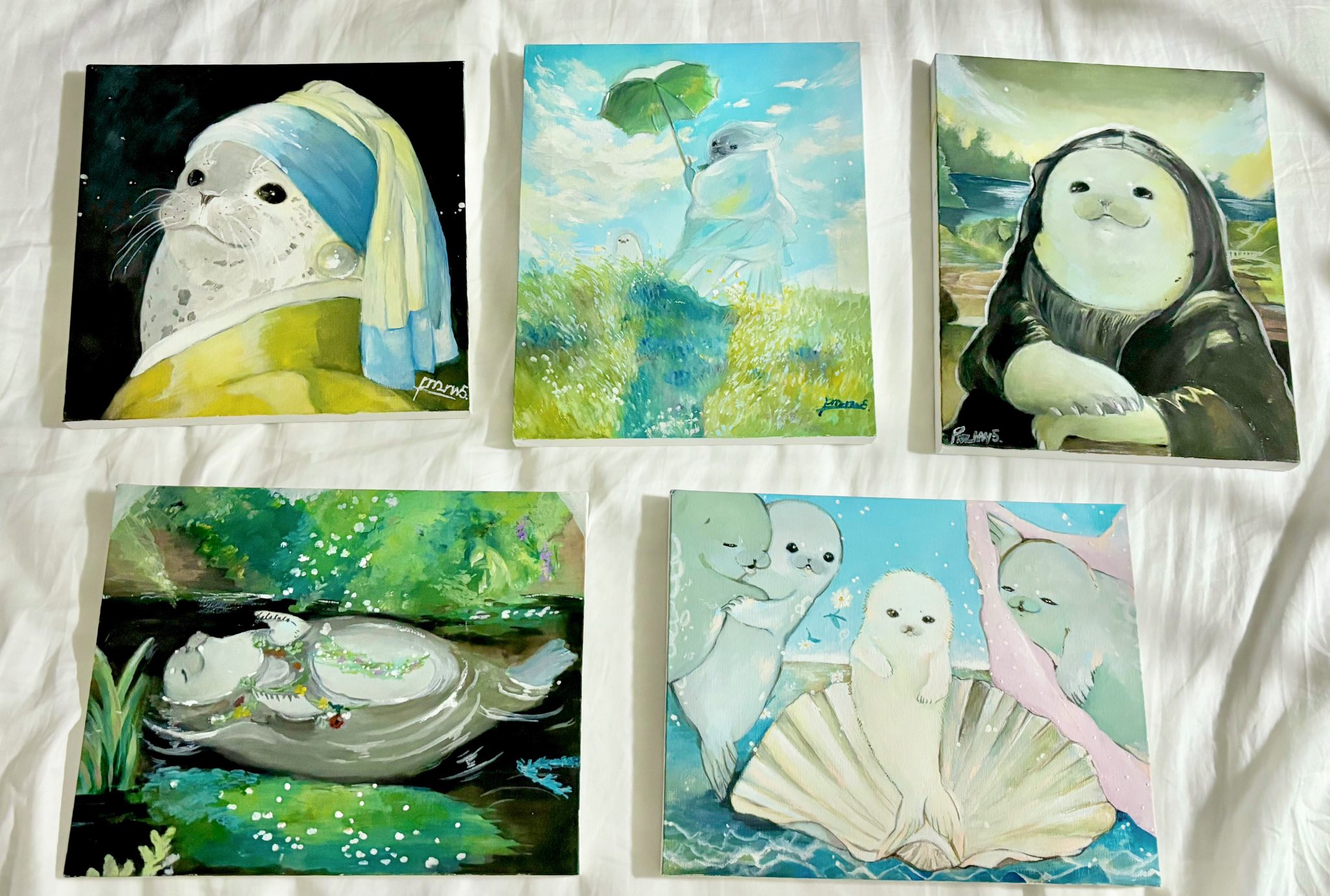 不安になってくるアザラシ　絵画 不安になってくるアザラシ絵画