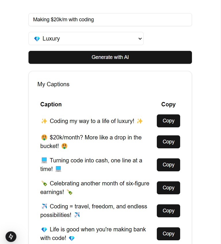 TadalaUI's tweet image. ✈️ Coding = travel, freedom, and endless possibilities!

-Adding this little free feature for Headiai.com

 -Allows you to generate captions for your Ai Photoshoot Masterpiece 

-Free for everyone 👊