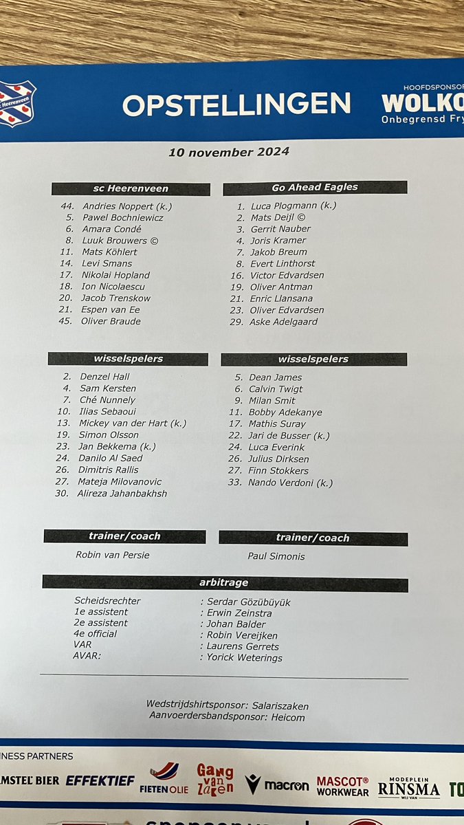 Ophef's tweet photo. Nog geen Jahanbakhsh in de basis bij Heerenveen. #heegae https://t.co/zt2BIoaL5B
