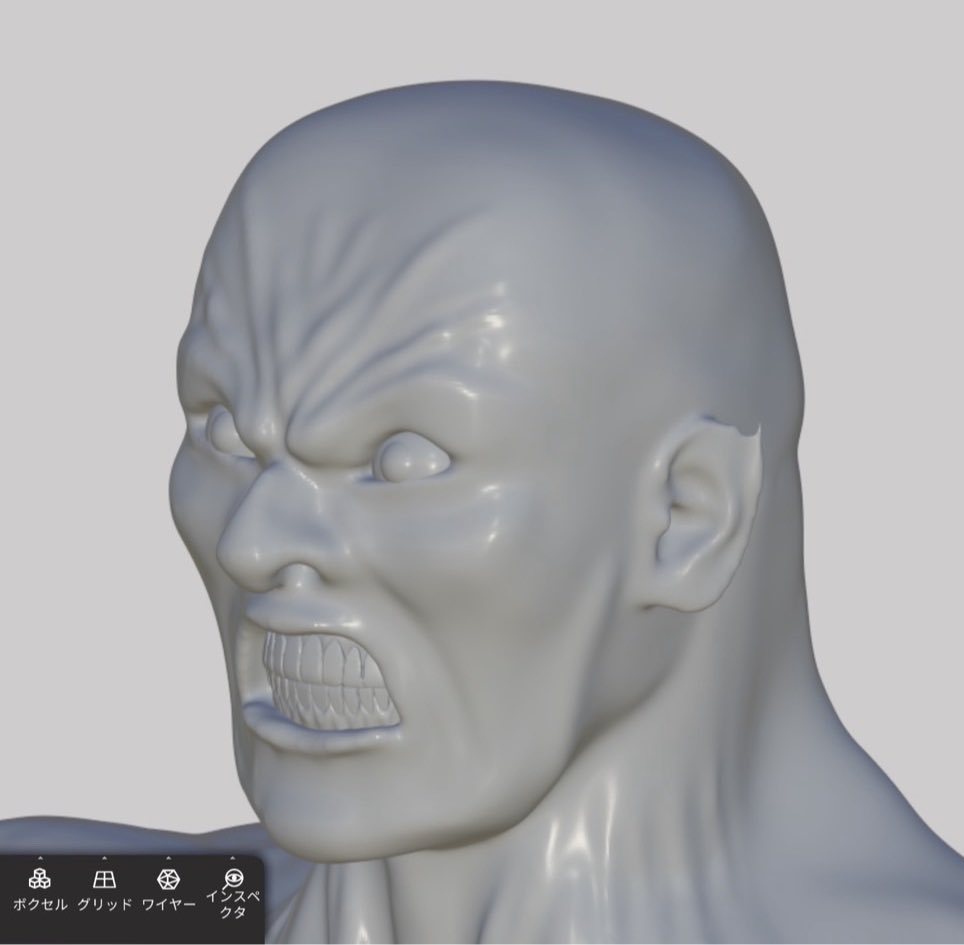 maaaa3dcg's tweet photo. 真・女神転生ゴトウWIP
ゴトウ作ってたはずなのに筋肉ゴリゴリ彫ってたらバキの愚地独歩みたいになってきた（　´_ゝ`）

とか言いつつ、頭と体を一つのメッシュにしたらディテール飛んで耳かけたので、繋ぎ目気になるけどパーツ分割してます(パーツ増やせば結構ディテール出せるんでは？)

#NomadSculpt  #3DCG