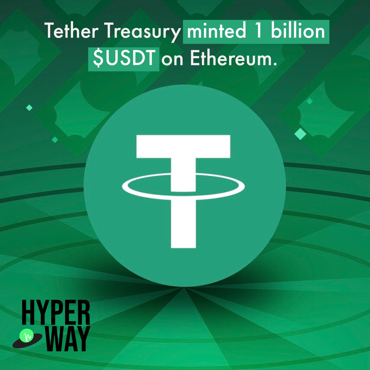 hyperwaynews's tweet photo. ❇️NEWS: Tether Treasury minted 1 billion $USDT on Ethereum. 

#CryptoNews #tether #Bitcoin https://t.co/CaiuSrxepm