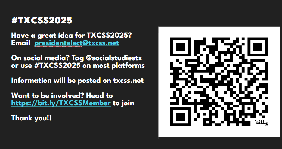 What if I told you that there was going to be a social studies conference for edus &amp; we wanted you to share your story, their stories, &amp; our stories? Share these stories at the #txcss  2025 Conference. We'd love to have you attend, present, exhibit, &amp; join us. #txcss2025