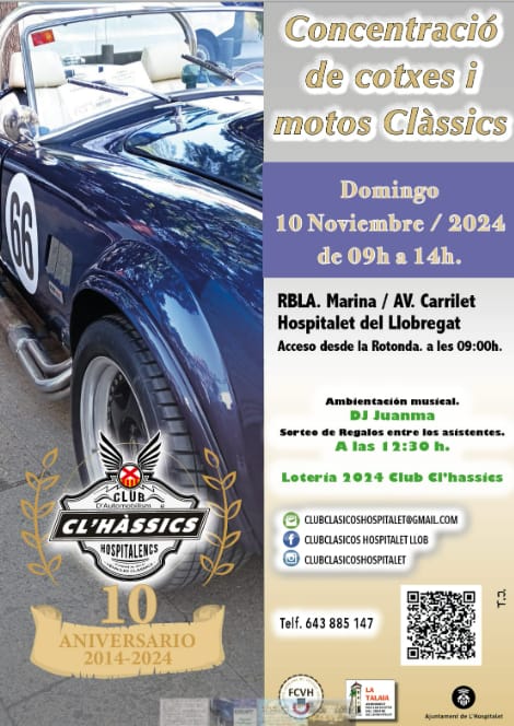 📅 Avui 10/11/24 concentració de cotxes i motos clàssics a Rbla.Marina/Av. Carrilet.
✅️Organitzat x CL'HÀSSICS
La passió per vehicles clàssics d'un disseny que transcendeix el temps.
🎂 Feliç 10è aniversari 2014-2024

🎯clubclhasicshospitalencs
<a href="/LHAjuntament/">Ajuntament de L'Hospitalet</a>