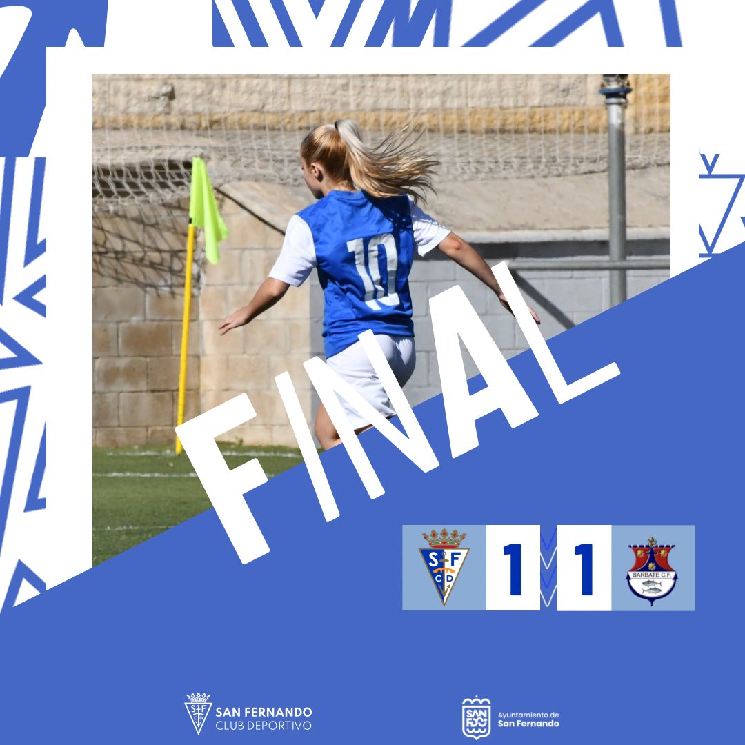 ✅¡Final del partido! ¡Sigue sumando el filial azulino, que solo ha perdido un partido en este arranque liguero!

1️⃣ #SanFernandoBFem
1️⃣ Barbate CFF

⚽️Daniella Fernández