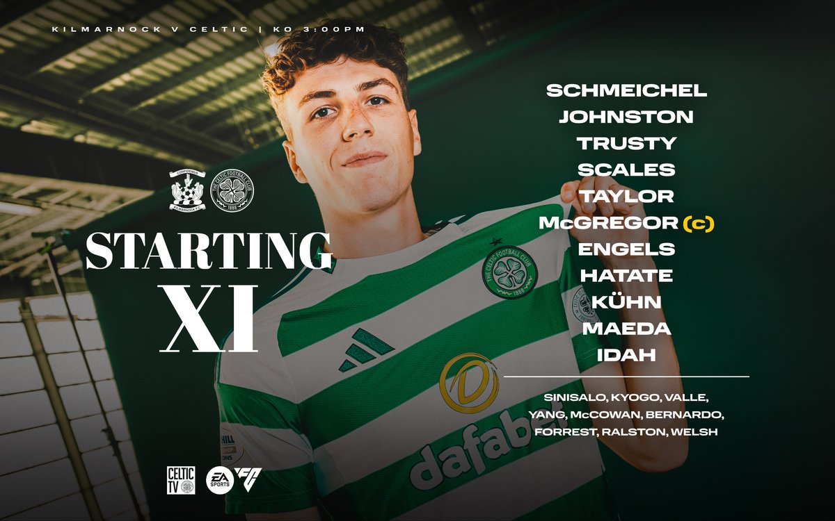 CelticFC's tweet photo. 🟢⚪ Your #CelticFC team to take on Kilmarnock 🔢 

#KILCEL🍀 https://t.co/lEf8aF6kSz