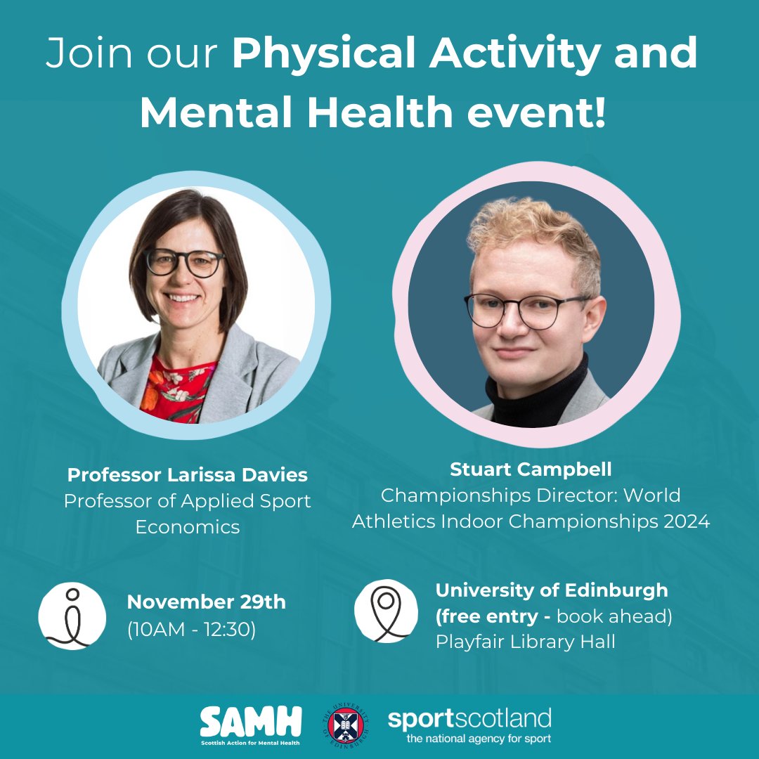 We're hosting a free event in Edinburgh! 💬

Open to anyone, we'll be joined by leading experts to discuss the ways in which physical activity, movement and sports can benefit our mental health 💪

Sign-up ➡️ eventbrite.com/e/active-lifes…