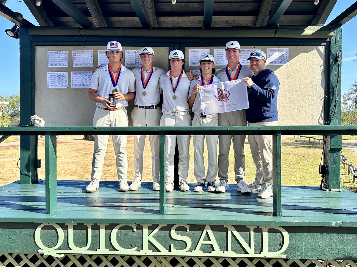 The Varsity Boys are Tournament Champions!! Led by tournament champion Stone Fancher, David Greving (2nd), and David Hobart (3rd), the Mustangs sweep the podium in San Angelo and capture their first win of the season with a dominant 22 shot victory. Great job and GO MUSTANGS!