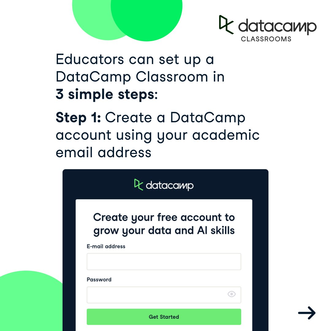 DataCamp's tweet image. 🎓 #FreeAccessWeek might be ending, but DataCamp is always FREE for Educators and Students!

Educators, set up a DataCamp Classroom in just a few easy steps and provide your students with 500+ data and AI courses.

Register 🔗 ow.ly/P3j950U29Pp

#DataCamp