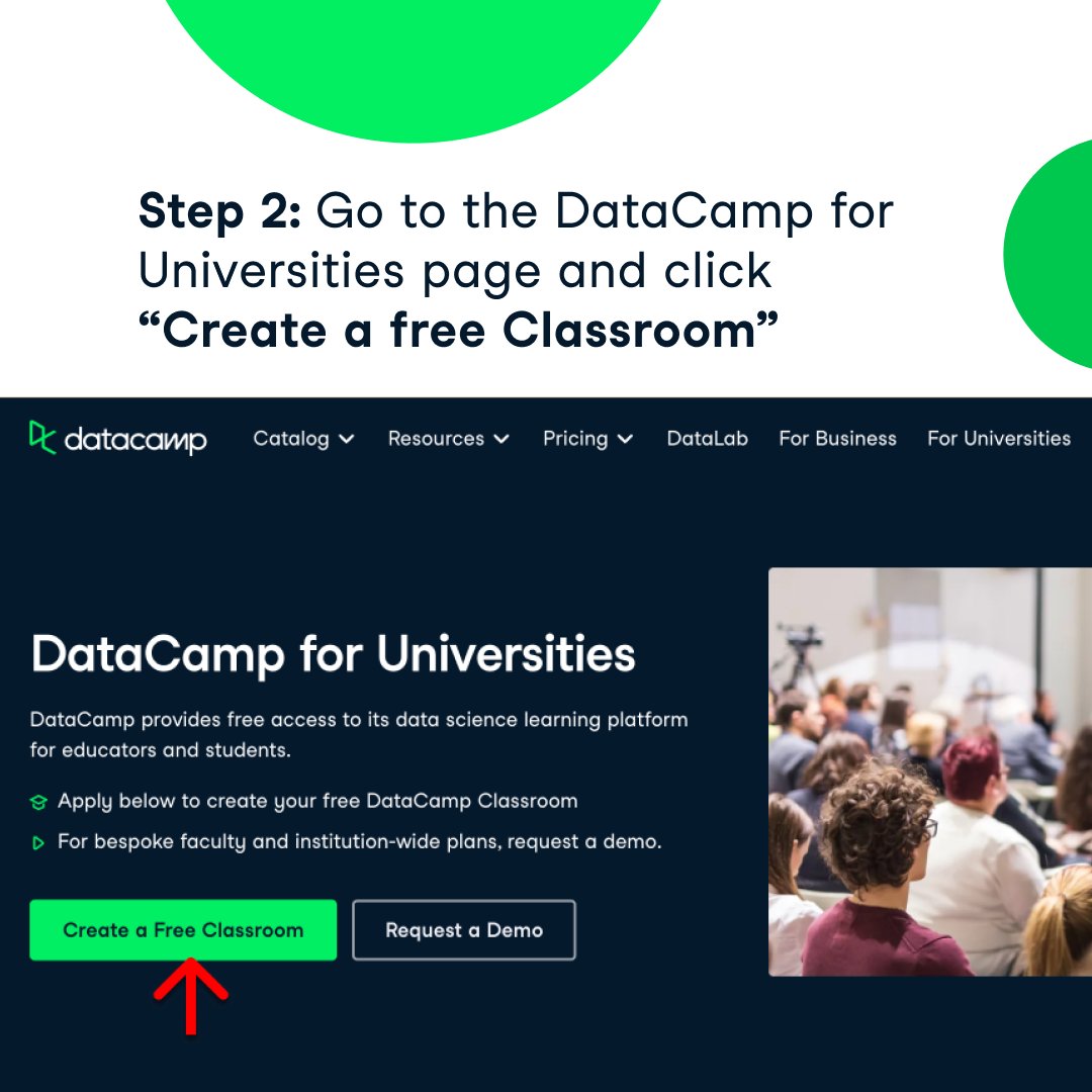 DataCamp's tweet image. 🎓 #FreeAccessWeek might be ending, but DataCamp is always FREE for Educators and Students!

Educators, set up a DataCamp Classroom in just a few easy steps and provide your students with 500+ data and AI courses.

Register 🔗 ow.ly/P3j950U29Pp

#DataCamp