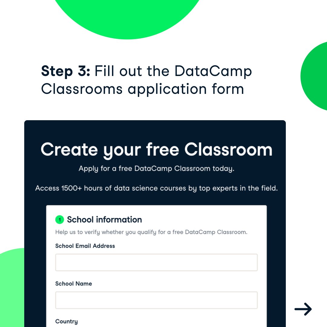 DataCamp's tweet image. 🎓 #FreeAccessWeek might be ending, but DataCamp is always FREE for Educators and Students!

Educators, set up a DataCamp Classroom in just a few easy steps and provide your students with 500+ data and AI courses.

Register 🔗 ow.ly/P3j950U29Pp

#DataCamp