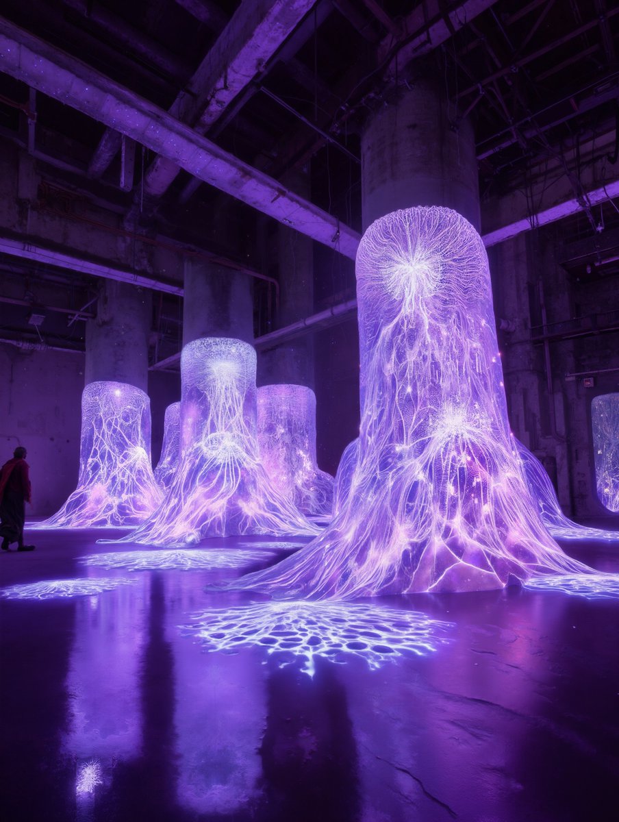 CyberGenixAi's tweet photo. Bioluminescent wonders! 🌱🤖 Witness colossal installations where engineered algae &amp; genetically modified fungi intertwine with AI-powered drones in a mesmerizing dance of light. #Cybergenix #AIart #BioArt #FutureTech #digitalart #AIartists #aiartcommunity #aiartdaily #NFT https://t.co/u7H7r9qVPJ