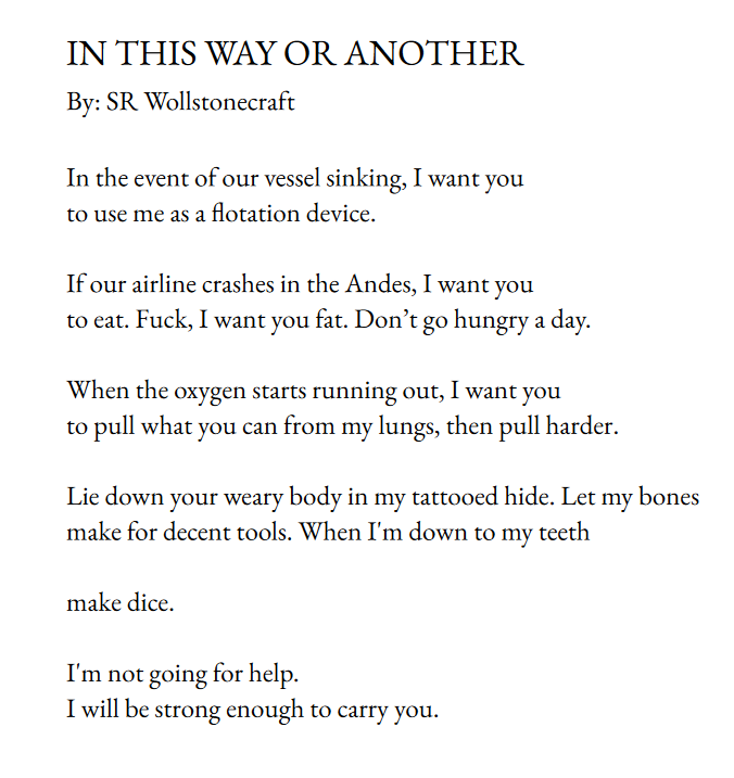 angelearthling's tweet image. my favorite poem i've ever written was published in @ghostlightlit last month.

if a rainy sunday morning of Hopeless/Romantic poetry appeals to you, give it a download, and remember

ghostlightlit.com/uploads/1/2/4/…

anyone i love can eat me.