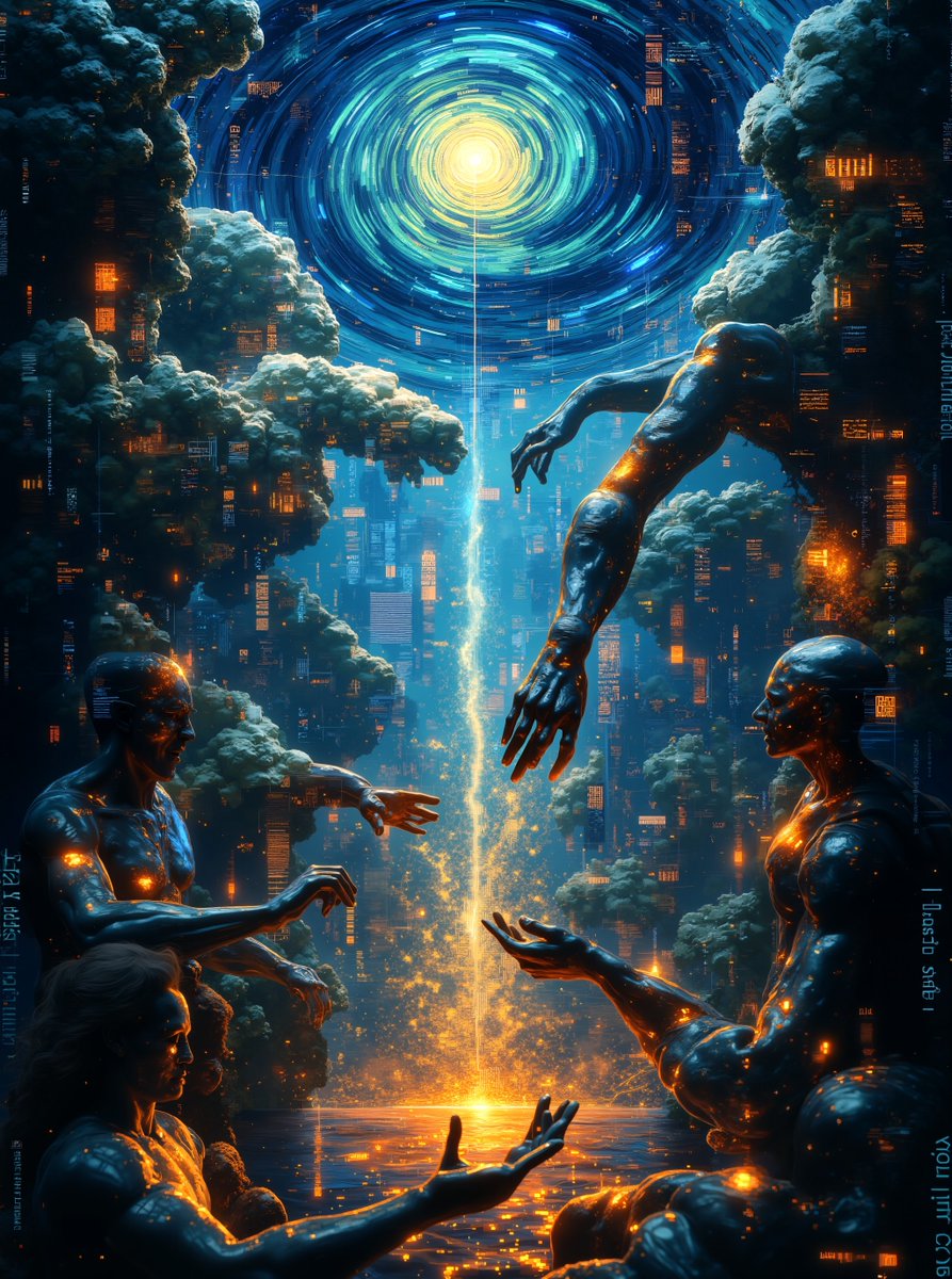 Where code meets canvas &amp; algorithms inspire! 🎨🤖 Witness abstract data transform into Van Gogh skies &amp; Picasso portraits in this mesmerizing AI-powered artwork. Explore the blurred lines between human creativity &amp; algorithmic control. #Cybergenix  #AIart #DigitalArt