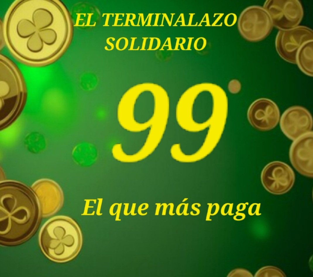 EL TERMINALAZO SOLIDARIO      
SORTEO #44616
10/11/2024
7:00       
TERMINAL GANADOR (99)