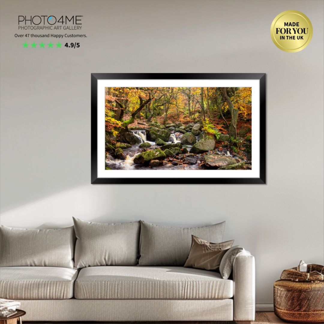 Burbage Brook tumbles through the autumn colours of Padley Gorge Woodland in the Peak District National Park. Padley Gorge Trail in the beautiful Hope Valley.

#peakdistrict #Derbyshire #framed

shop.photo4me.com/1363552/framed…