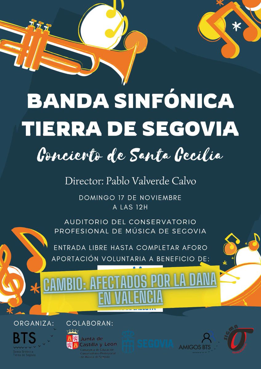 BandaTierradeSg's tweet photo. Debido a la situación actual, cambiamos nuestra aportación voluntaria del próximo concierto a beneficio de los afectados por la DANA en Valencia. Todo lo recaudado irá destinado para ellos. ❤️‍🩹Además, puedes aportar tu granito de arena, adquiriendo productos de merchandising!! https://t.co/sODOvpplU7