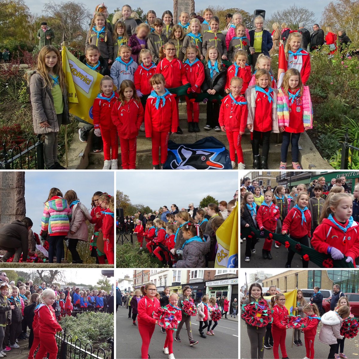This morning we have been representing Rainbows and Brownies in the #HerneBay #RemembranceSunday parade and service in the memorial park.

#girlguiding