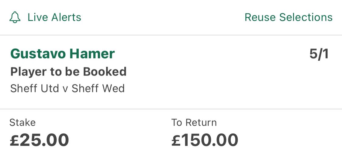 bash_the_bookie's tweet photo. Cards Bet for second half in #Sheffield Derby 🟨⚽️
Hamer to be booked
£25 pays £150 #SheffUnited https://t.co/cskivWYXNl
