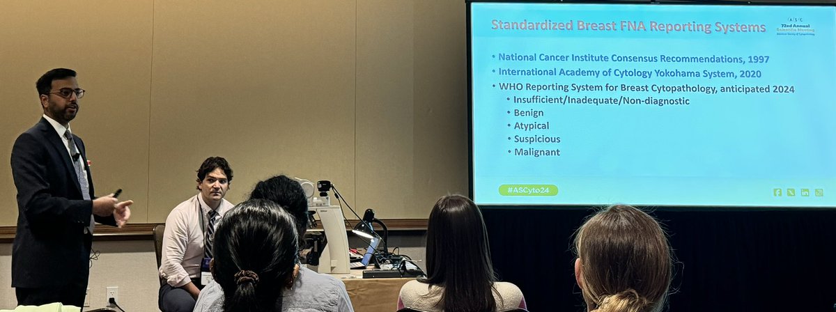 At #ASCyto24, Drs. Raza Hoda and McIntire highlight the significance of breast FNA for rapid, accurate diagnosis in resource-constrained settings. Also check out the  updates to the WHO System for Reporting Breast Cytopathology. 🌟 #CytoPath #PathX #pathtwitter