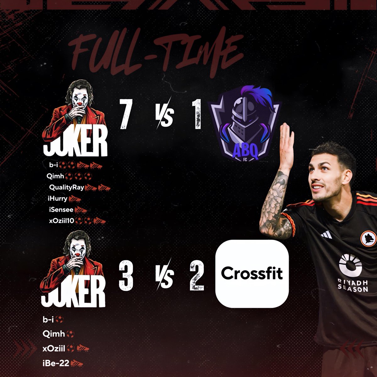 🛡️ | Round 16,32
🆚 | ABQ FC , CrossFit
🏆 | <a href="/MOLT_D/">MOLT| CUP</a> , <a href="/Rivaln_app/">Rivaln | رايفل إن</a>