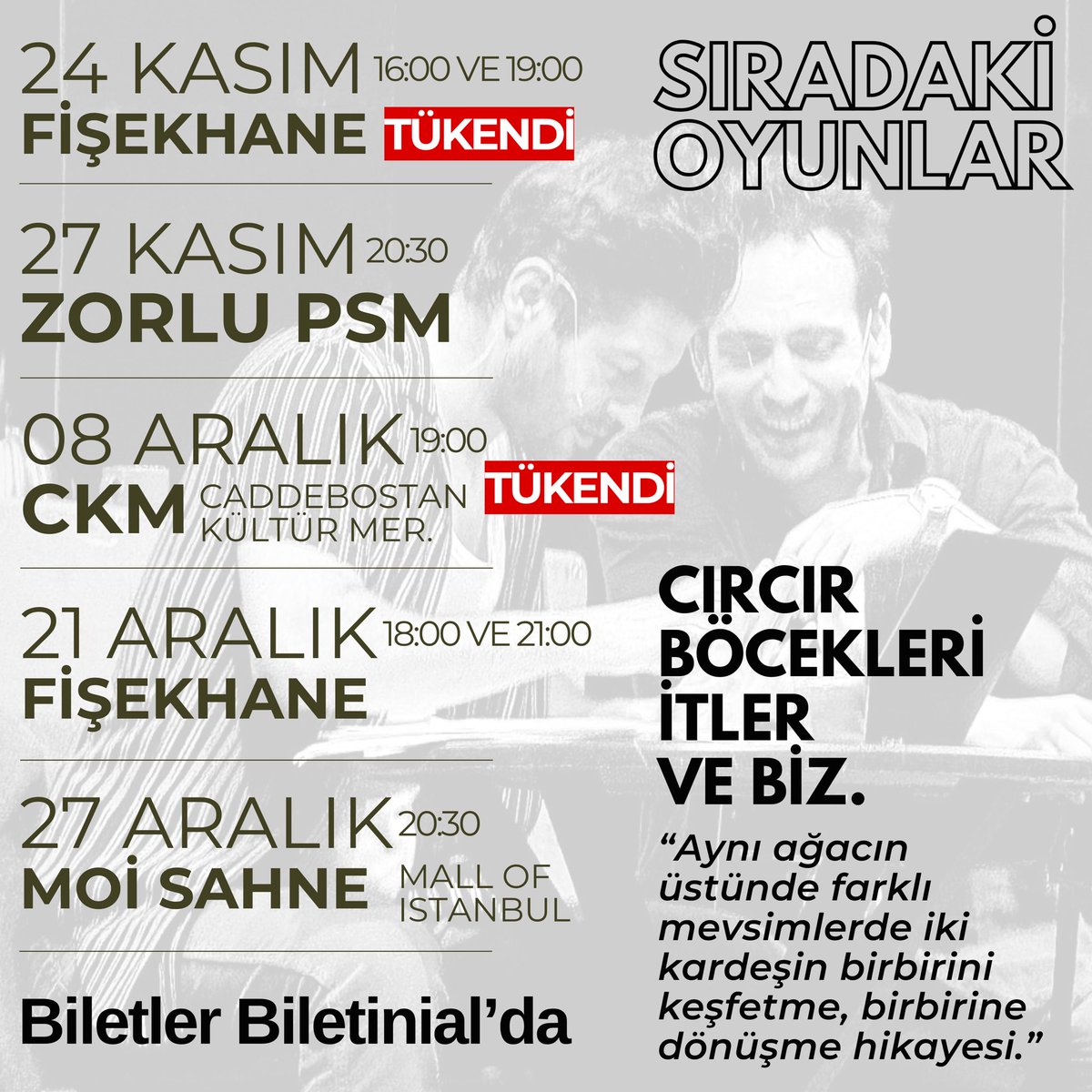 🎫 Biletler Biletinial’da!
👉🏻 biletinial.com/tr-tr/tiyatro/…

#CırcırBöcekleriİtlerVeBiz 🪲