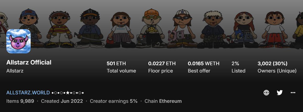 ZigZagNFT.eth (@zigzagnft) on Twitter photo Hey 👋 <a href="/opensea/">OpenSea</a>, can we get a blue checkmark badge ☑️ for the <a href="/ALLSTARZLUV/">ALLSTARZ ✰</a>'s collection?
opensea.io/collection/all…
It has done over 500 ETH in volume, cool team, great community. Pretty sure all the min. criteria are fulfilled. <a href="/dfinzer/">dfinzer.eth | opensea</a> feel free to come hang in our Discord. 😃 Hey 👋 <a href="/opensea/">OpenSea</a>, can we get a blue checkmark badge ☑️ for the <a href="/ALLSTARZLUV/">ALLSTARZ ✰</a>'s collection?
opensea.io/collection/all…
It has done over 500 ETH in volume, cool team, great community. Pretty sure all the min. criteria are fulfilled. <a href="/dfinzer/">dfinzer.eth | opensea</a> feel free to come hang in our Discord. 😃