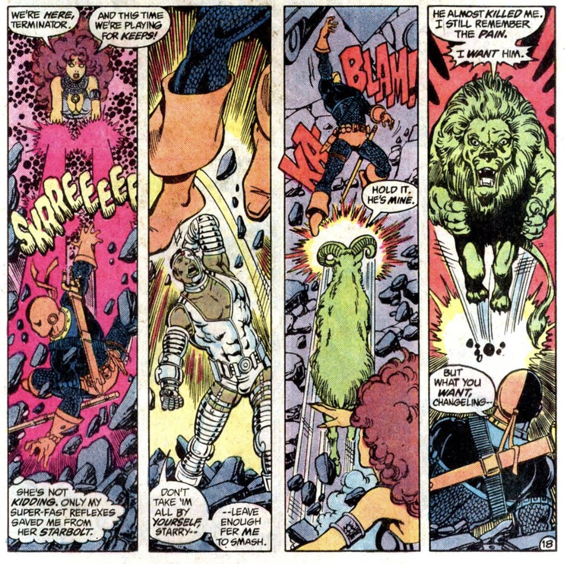 ENERGY.

That's what I see in these 4 panels.

Ferocity. Power. Excitement.

The character action is familiar. Starfire shoots. That's what she does nearly every issue. Cyborg punches. 

This isn't a reinvention of the wheel. This isn't the writer or the artist trying to do