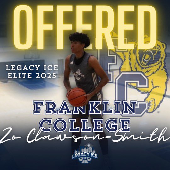 Legacy Courts- Boys and Girls AAU⛹️♂️⛹🏼♀️ (@legacycourts) on Twitter photo 🎉 Legacy Ice Elite 2025 PG, Zo Clawson-Smith, receives an offer from Franklin College! 🏀
<a href="/showtime_zo_/">Alonzo Clawson-Smith</a>
<a href="/FCGrizHoops/">Franklin College MBB</a> 🎉 Legacy Ice Elite 2025 PG, Zo Clawson-Smith, receives an offer from Franklin College! 🏀
<a href="/showtime_zo_/">Alonzo Clawson-Smith</a>
<a href="/FCGrizHoops/">Franklin College MBB</a>
