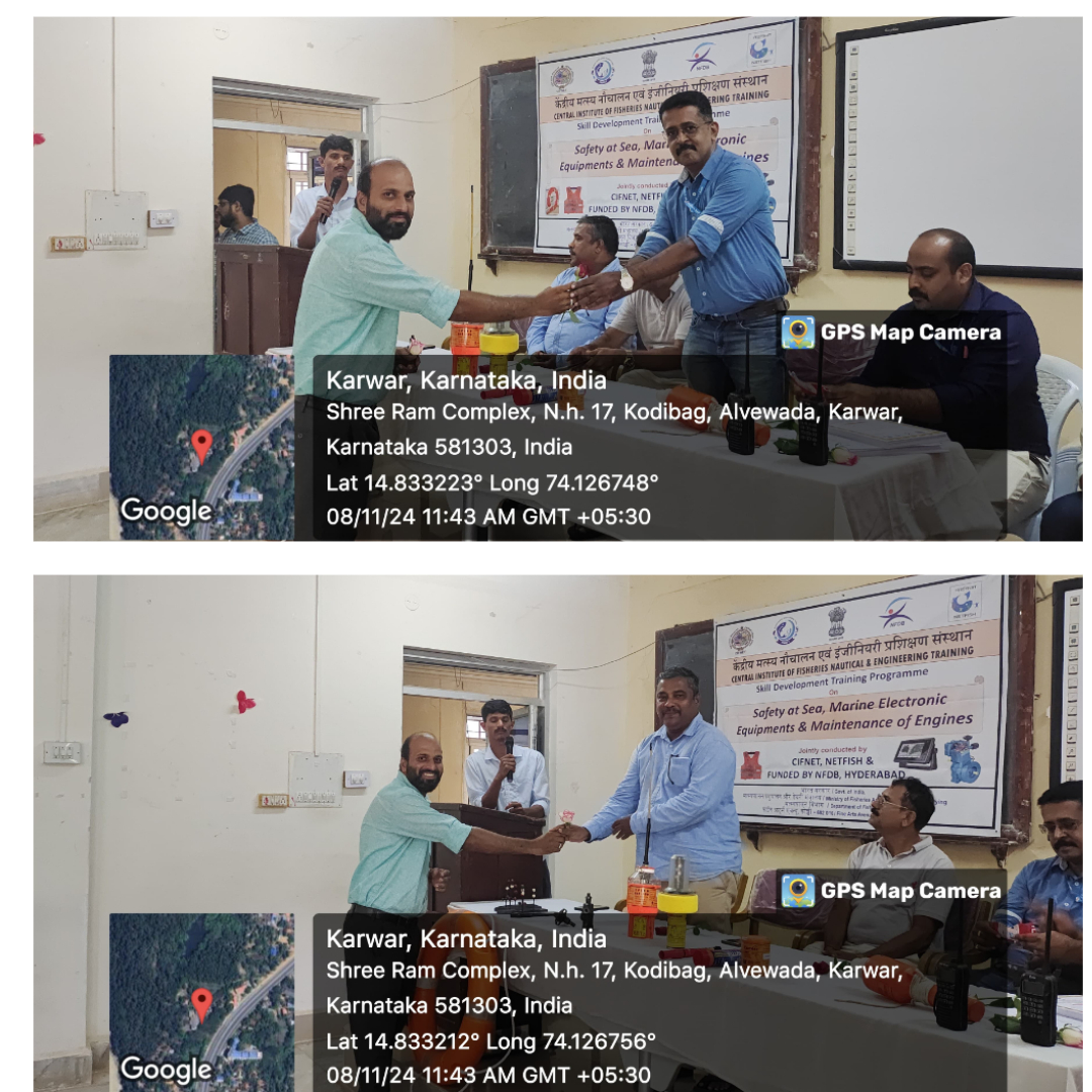CifnetH's tweet photo. 1day Training for 100 #Fishers including 7 #women on #Safetyatsea,#Marineelectronics & #MaintenanceofEngines conducted by CIFNET, jointly with #MPEDA-#NETFISH & #NFDB was inaugurated by Sh.Jaganadh Rathodi,#Proffessor at #KUPG Centre,#Karwar on 8.11.24.
@FisheriesGoI @ANI
#PMMSY https://t.co/Pi0IiUHbWg