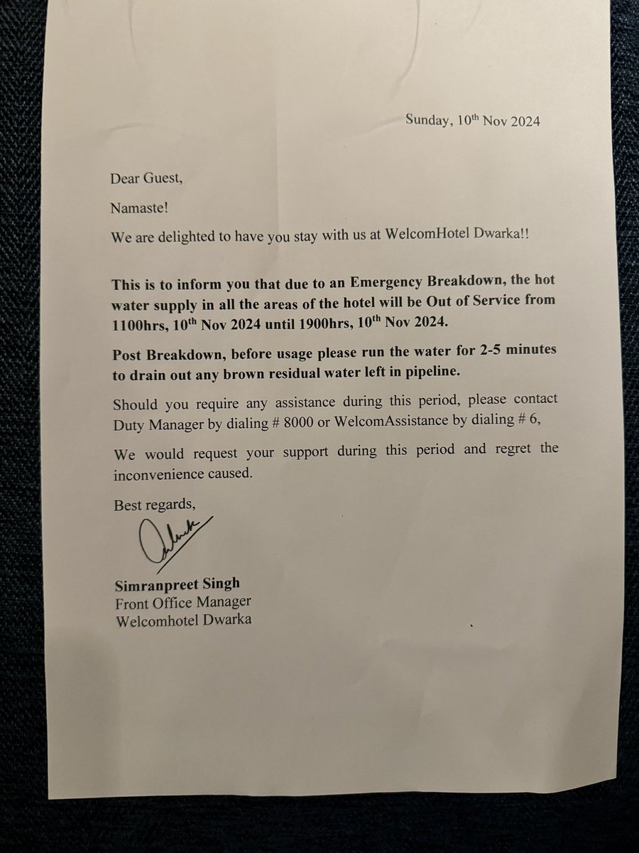 pankajnse's tweet photo. @ITCHotelsCares @ITCHotels and you still don’t have hot water at 00:15 on 11th November in your Dwarka sector 10 Delhi property in any of the rooms. This is poor service from reputed brand. https://t.co/aM8acN6odZ