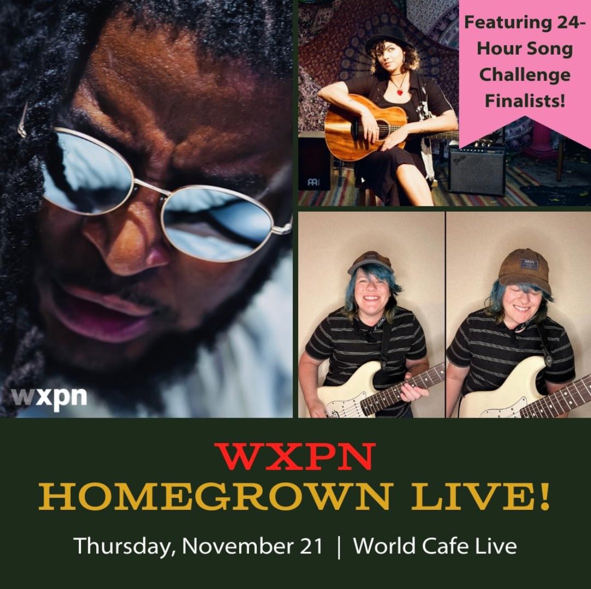 WXPN Local (@wxpnlocal) on Twitter photo We’re excited to announce a FREE Philly music showcase 11/21 at <a href="/worldcafelive/">World Cafe Live</a> with <a href="/wxpnfm/">WXPN</a> song challenge finalists <a href="/YuneerGainz/">Yuneer</a>, <a href="/KenzieMusic26/">Mackenzie Johnson</a>, and <a href="/bestbearmusic/">Best Bear</a>! RSVP here: bit.ly/Homegrown-Live… We’re excited to announce a FREE Philly music showcase 11/21 at <a href="/worldcafelive/">World Cafe Live</a> with <a href="/wxpnfm/">WXPN</a> song challenge finalists <a href="/YuneerGainz/">Yuneer</a>, <a href="/KenzieMusic26/">Mackenzie Johnson</a>, and <a href="/bestbearmusic/">Best Bear</a>! RSVP here: bit.ly/Homegrown-Live…