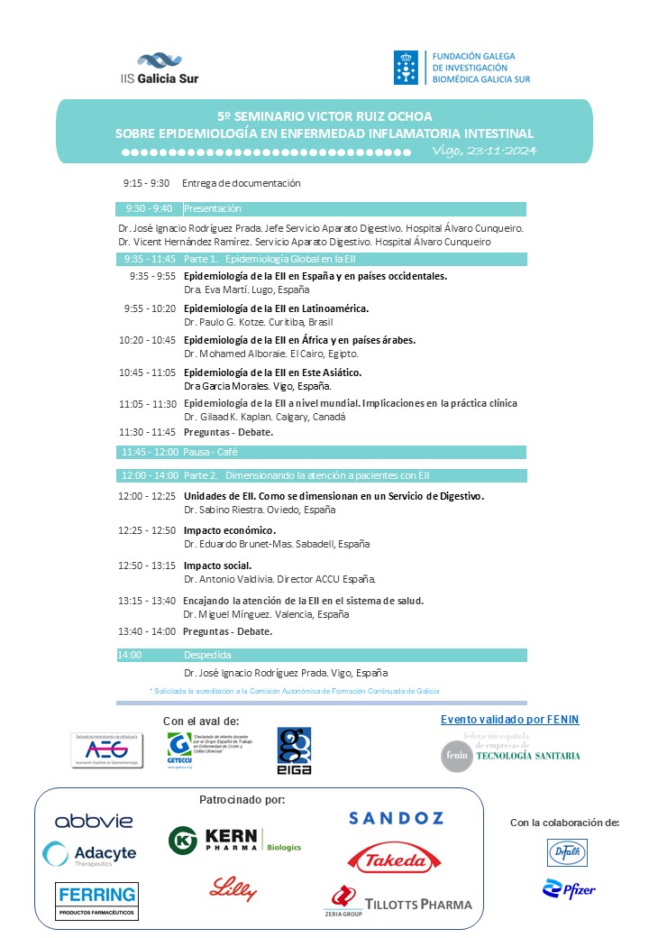 DigestivoVigo's tweet photo. Estábamos preparándolo con mucha ilusión y ya lo tenemos listo.
📢📢📢
@IISGaliciaSur
V SEMINARIO "VICTOR RUIZ OCHOA" SOBRE EPIDEMIOLOGÍA EN ENFERMEDAD INFLAMATORIA INTESTINAL
📆23 noviembre 2023, sábado. Presencial/online
Info e inscripciones 👇👇
https://t.co/KSbWfdOAwT
🆓 https://t.co/dYR4H0r23x