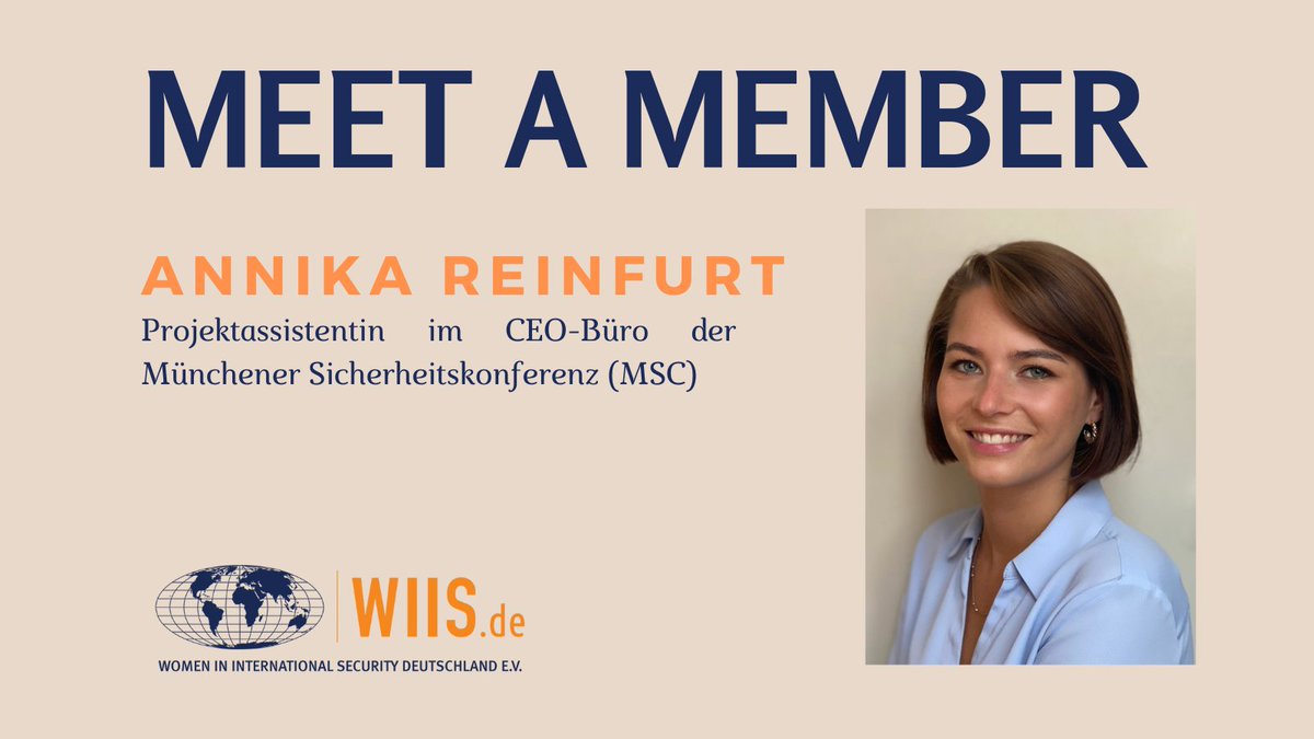 👋 Heute stellen wir euch Annika Reinfurt vor!
Sie ist Projektassistentin im CEO Office der <a href="/MunSecConf/">Munich Security Conference</a>  und als Präsidentin des Security Clubs der <a href="/thehertieschool/">Hertie School</a>.

🌎Mehr zu Annika: wiis.de/news/meet-memb…