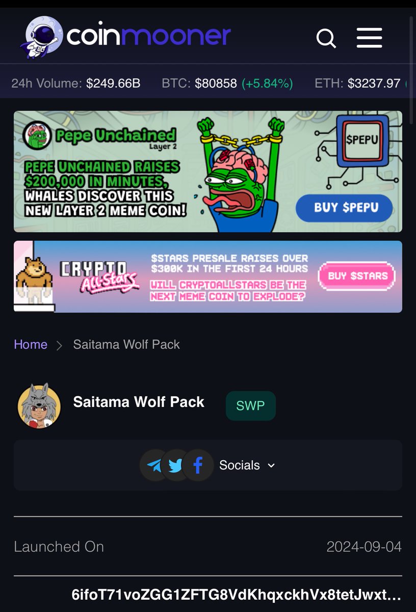 Saitama Wolf Pack now on <a href="/CoinmoonerCom/">CoinMooner</a> 

$SWP

coinmooner.com/coin/saitama-w…