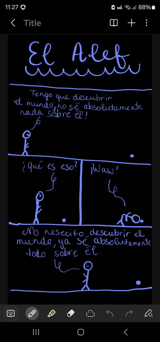 Dos dibujos de mi hija de 12 años: primero, el accidente de Dahlmann (/del mismo Borges) en el Sur, con la ventana recién pintada. 
El segundo: el concepto del Aleph resumido

<a href="/memesborgeanos/">memesborgeanos</a>