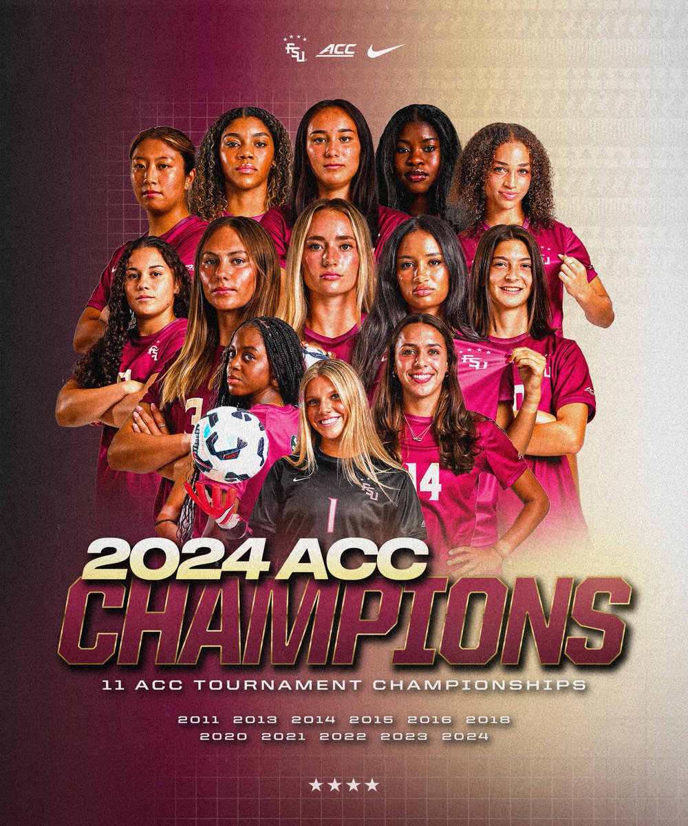 FSUSoccer's tweet image. YOUR FLORIDA STATE SEMINOLES ARE ACC CHAMPIONS FOR A FIFTH CONSECUTIVE SEASON‼️🔥🏆

#OneTribe