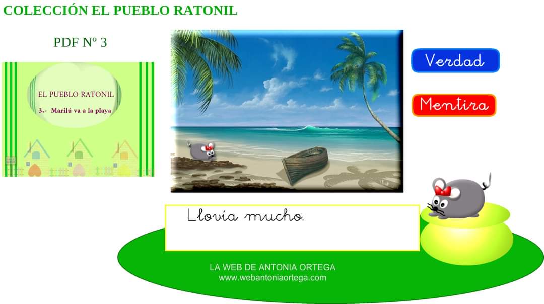 NOVEDAD WEB ANTONIA ORTEGA. Continuamos con El Pueblo Ratonil. 
PDF en el que seguiremos trabajando la atención, y distinguiendo entre Verdad y Mentira con PDF de 30 páginas: "Marilú va a la playa"
DESCARGA: webantoniaortega.com/Comprension2.h…
#FelizFinDeSemana #besos 
¿Compartimos?