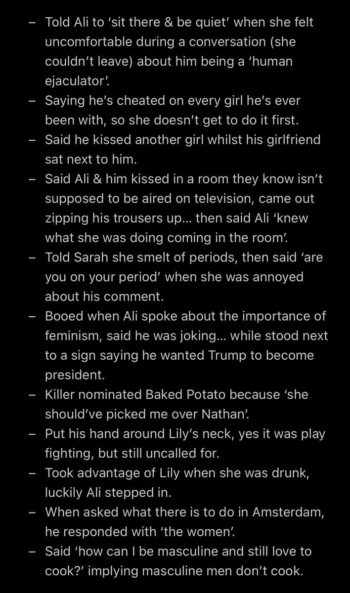 The fact Marcello is even one of the favourites to win this entire show makes me feel physically sick… 🫤

Here’s just SOME of the misogynistic, vile, disgusting comments he’s made in the past 5 weeks… this isn’t all of them either. 🫠

DO NOT LET HIM WIN. 

#BBUK #BigBrother