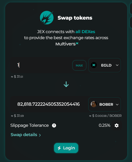 QTrucs's tweet photo. $BOBER is pumping on @MultiversX  blockchain. 🚀

I tested xexchange and @JEXchangeDefi and you can see the difference... 👀
Jex give you better price #JEXTO1 https://t.co/kOkJIeVH9L