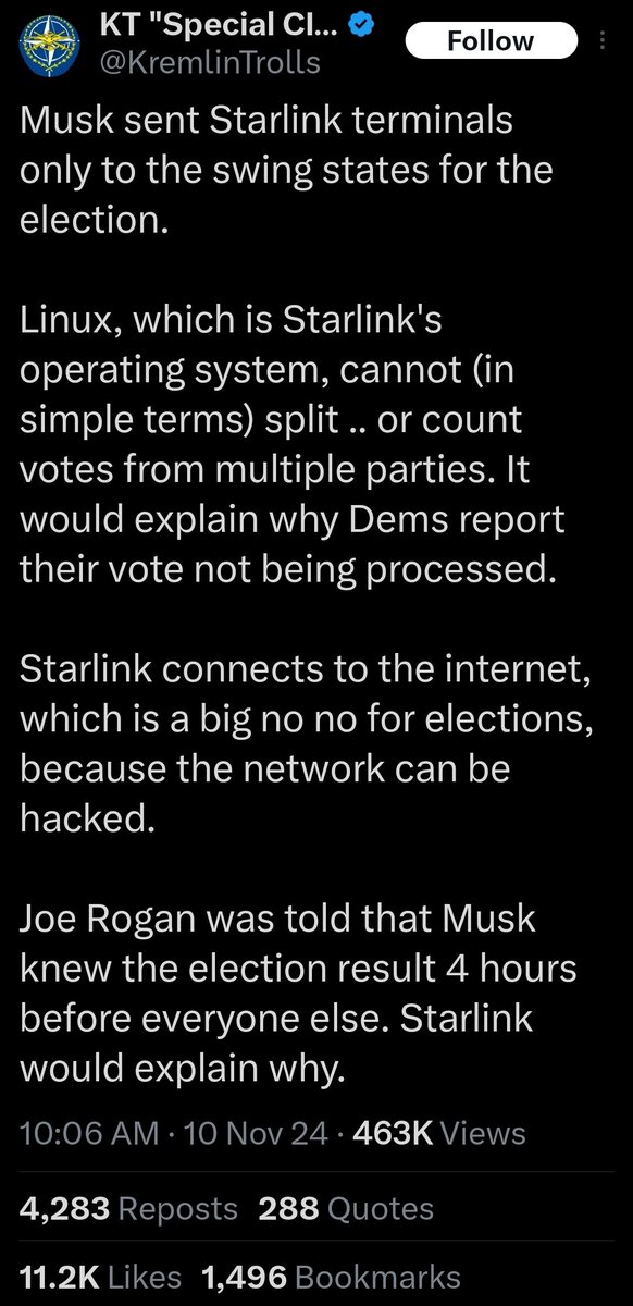 Chris Units (@chrisunits) on Twitter photo I'm still on this: social media disinformation is a major problem.
This account has 70k followers.
Not sure why it's on my feed but it's total bs.
Linux is an operating system. It doesn't know what a vote or voting is. Nonsense. I'm still on this: social media disinformation is a major problem.
This account has 70k followers.
Not sure why it's on my feed but it's total bs.
Linux is an operating system. It doesn't know what a vote or voting is. Nonsense.