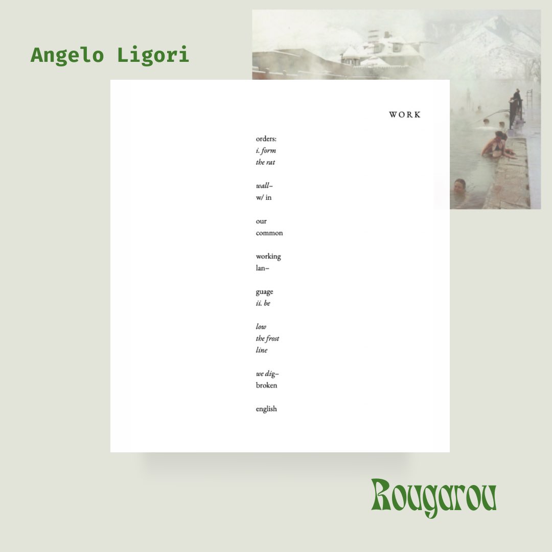 Let’s rewind and indulge in some poetry featured  in our Sweat Issue.

Writer Feature: Angelo Ligori
and his piece “Work”