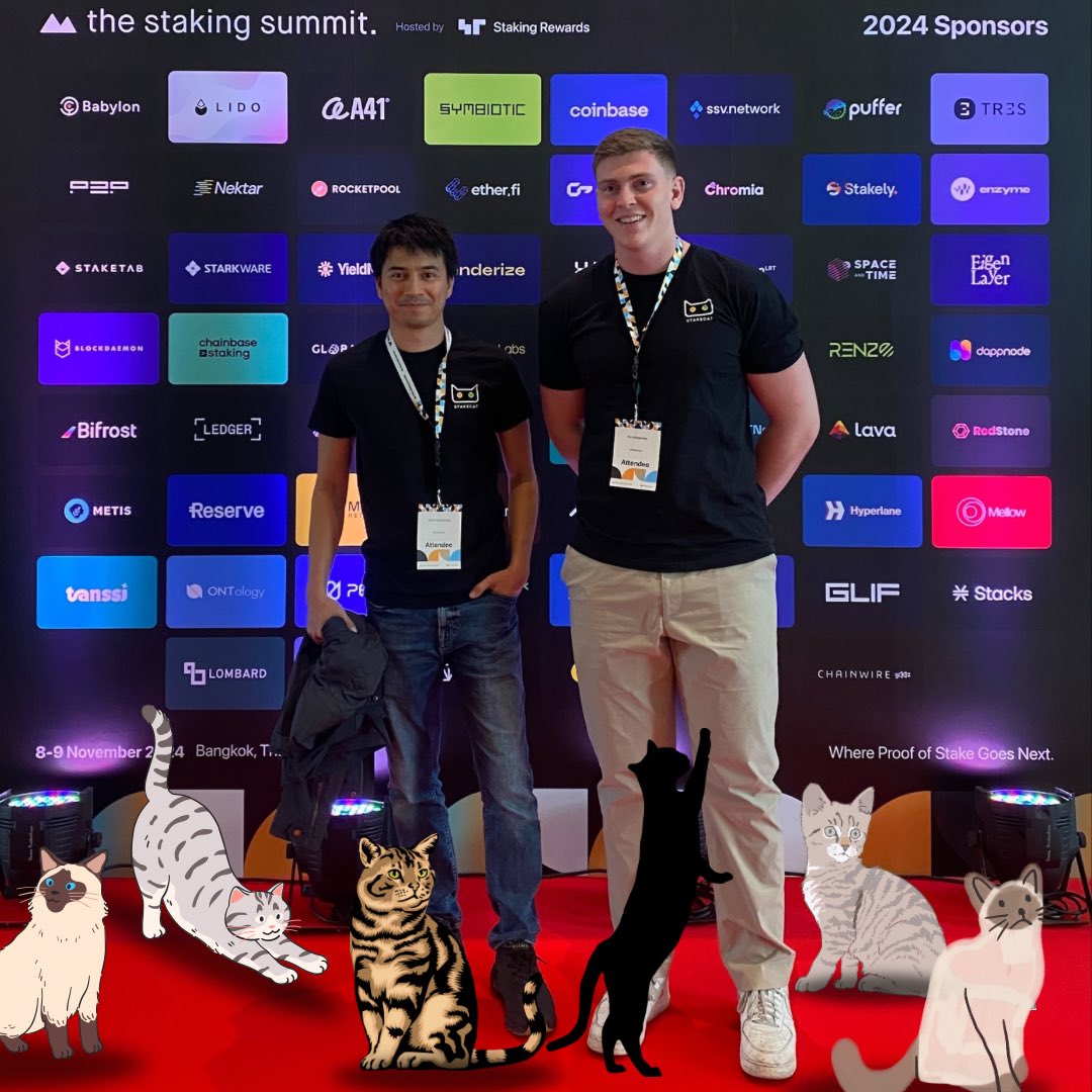 Stake_Cat's tweet photo. gmeow 

Cats on the red carpet at the Staking Summit 2024 by @StakingRewards. 

Great event 👏. 

Bring on @EFDevcon this week! https://t.co/kS2G19av8I