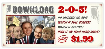 jibjabtwt's tweet image. An ad showcasing a paid download for the "2-0-5 Year in Review" that you could buy on the JibJab store in late 2005. It's also worth noting that the screenshot on this ad was most likely taken when the animation was still a work in progress, as there is a sticky note.