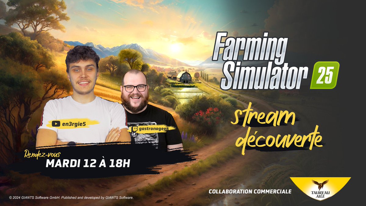Marlonn (@en3rgie5) on Twitter photo Retrouve-moi mardi 12 novembre à 18h en live sur ma chaîne YouTube avec <a href="/Gastronogeek/">Gastronogeek - Thibaud Villanova</a> pour un live découverte de Farming Simulator 25 qui sortira le même jour ! <a href="/PLAION_FR/">PLAION France 🎮</a> | Collaboration Commerciale Retrouve-moi mardi 12 novembre à 18h en live sur ma chaîne YouTube avec <a href="/Gastronogeek/">Gastronogeek - Thibaud Villanova</a> pour un live découverte de Farming Simulator 25 qui sortira le même jour ! <a href="/PLAION_FR/">PLAION France 🎮</a> | Collaboration Commerciale